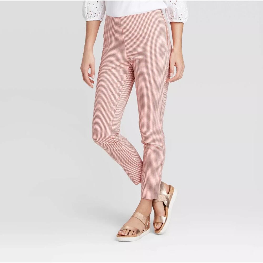 A New Day Pink Gingham Skinny Ankle Pants Size 10 Preppy Stretch Pants